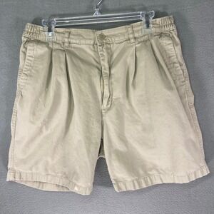 Cherokee Men's Pleated‎ Khaki Cotton Shorts Size 36 Elastic Waist Casual